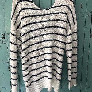 Hem & Thread boat neck white & navy sweater